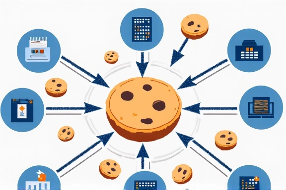 Illustration of various types of cookies and data flow
