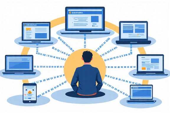 Illustration of third-party cookies tracking user data across multiple websites