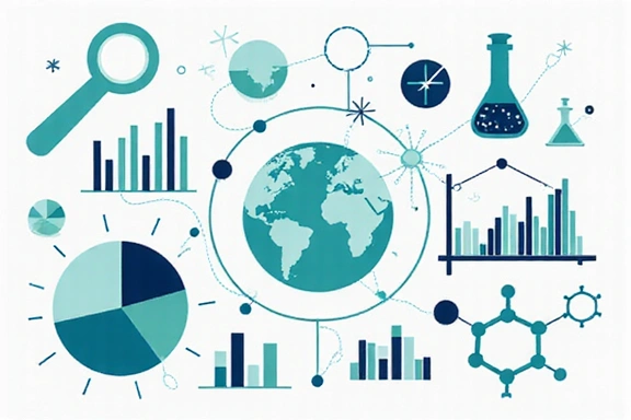 A graphic representing scientific research and data, possibly with charts and molecules, symbolizing the scientific basis of products.