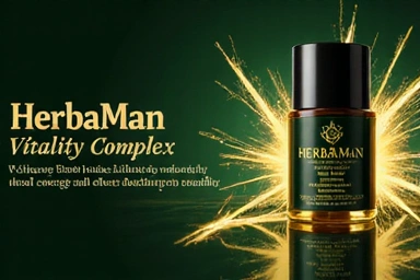Dynamic image representing HerbaManIndo Vitality Complex, possibly a stylized image of the product bottle or abstract lines showing energy.